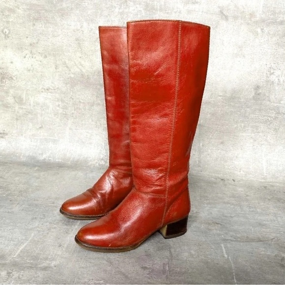Elegant Red Leather Heeled Boots - Picture 1 of 4